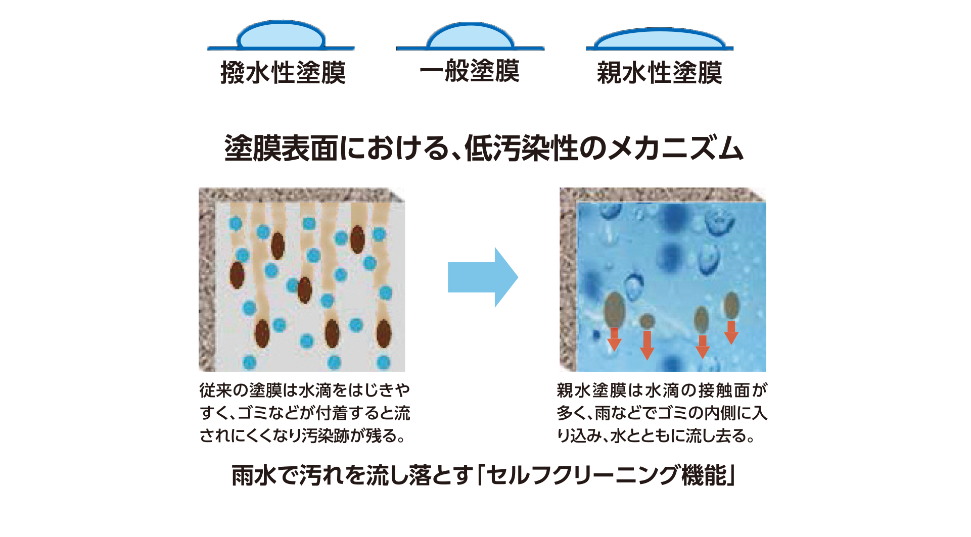 塗膜表面状態の違いによる水の漏れ性
